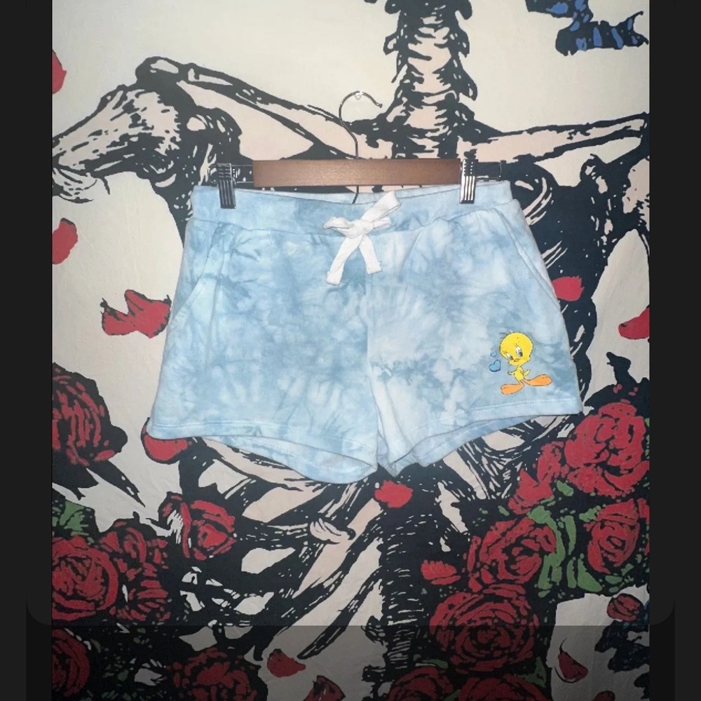 Blue Tie-Dye Shorts with Cartoon Patch